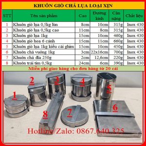 Khuôn giò chả lụa inox 430 cao cấp