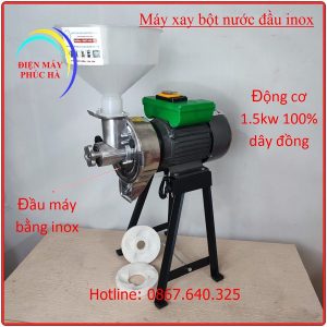 Máy xay bột gạo nước 1,5kw đầu inox